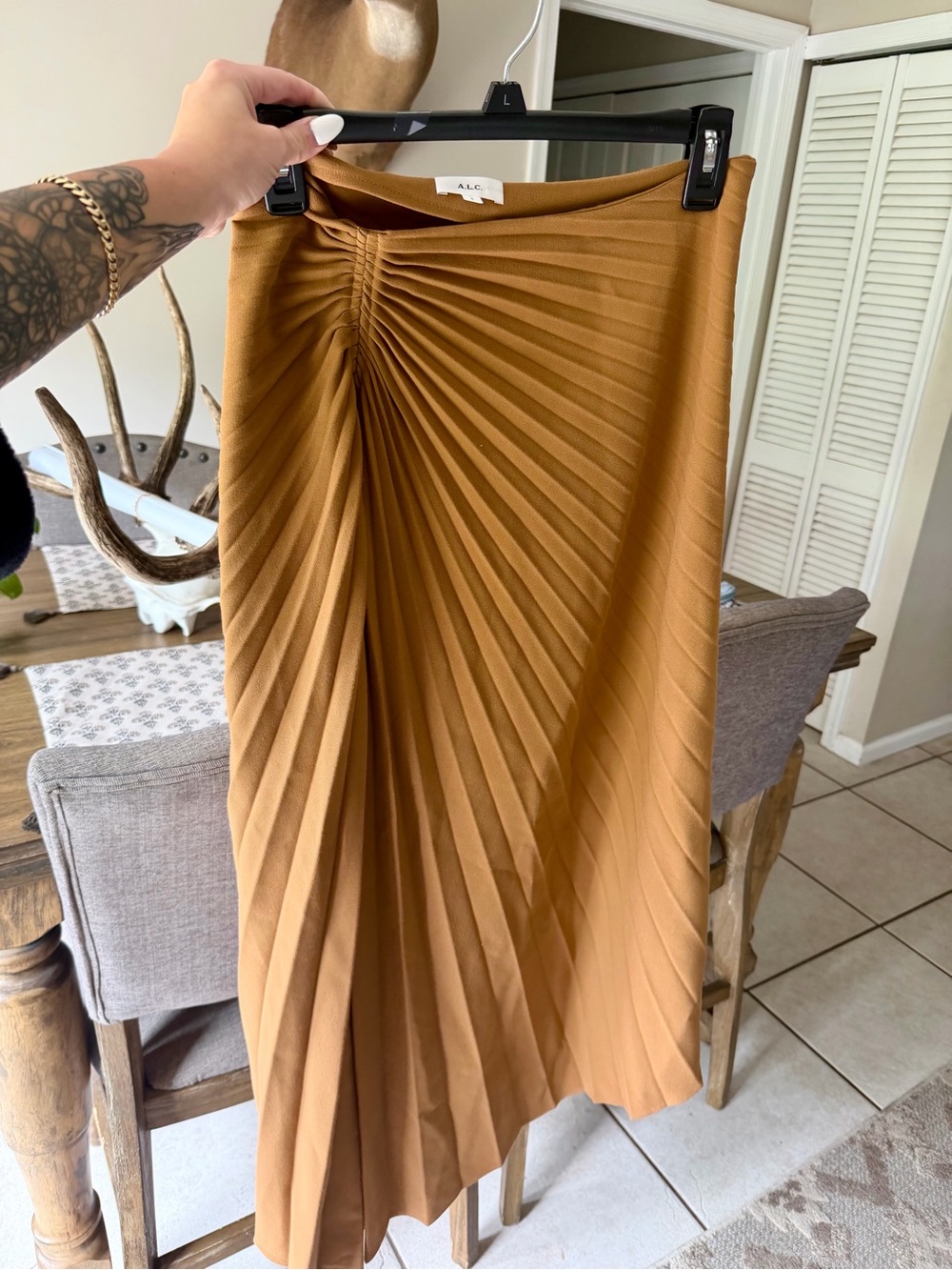 A.L.C. Pleated Asymmetrical Midi/Maxi Skirt – Camel Brown – Size 2